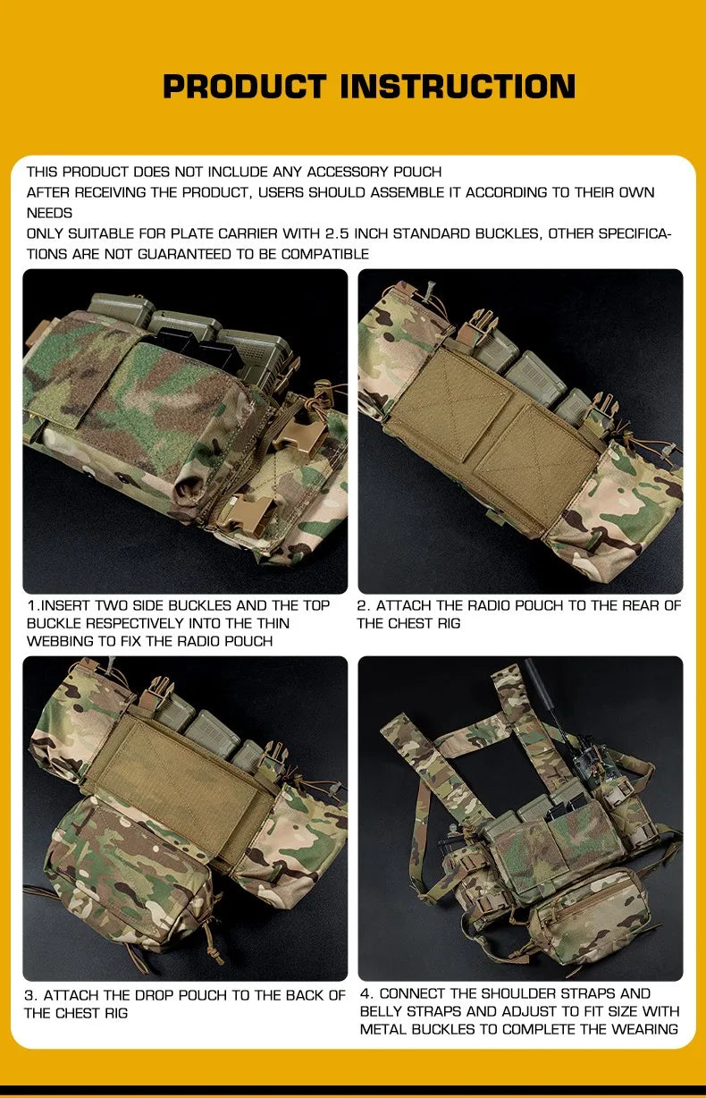 MK4 Chest Rig with 5.56/7.62 Magazine Pouch Holder, Pistol/Wing Pouch, Molle Dangler Pouch