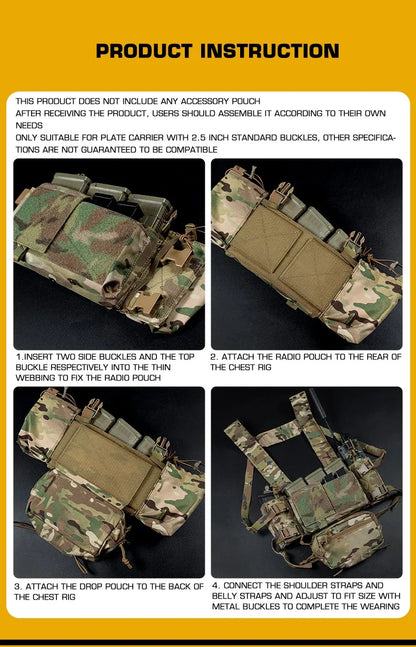 MK4 Chest Rig with 5.56/7.62 Magazine Pouch Holder, Pistol/Wing Pouch, Molle Dangler Pouch
