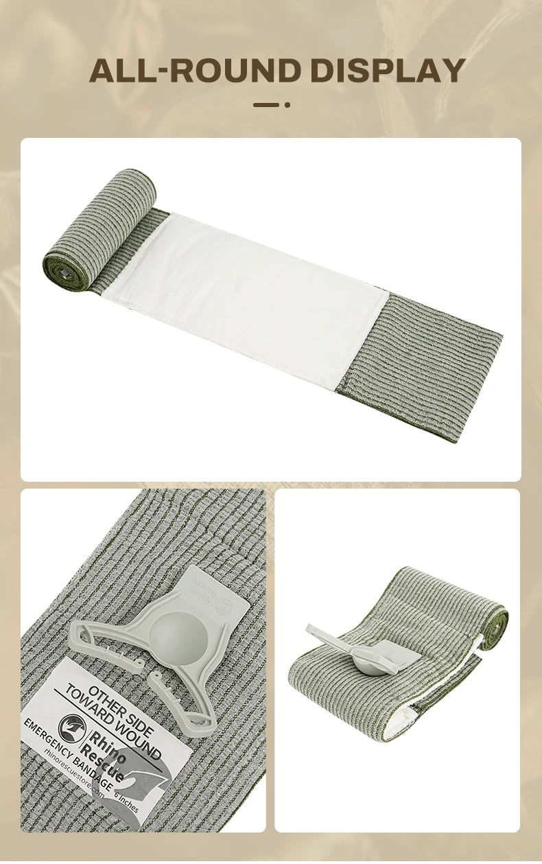 Rhino Rescue 4 Inch Pressure Emergency Bandage Compression Trauma Wound Dressing, Medical Combat  First Aid Kit IFAK New Design