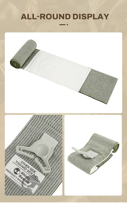 Rhino Rescue 4 Inch Pressure Emergency Bandage Compression Trauma Wound Dressing, Medical Combat  First Aid Kit IFAK New Design