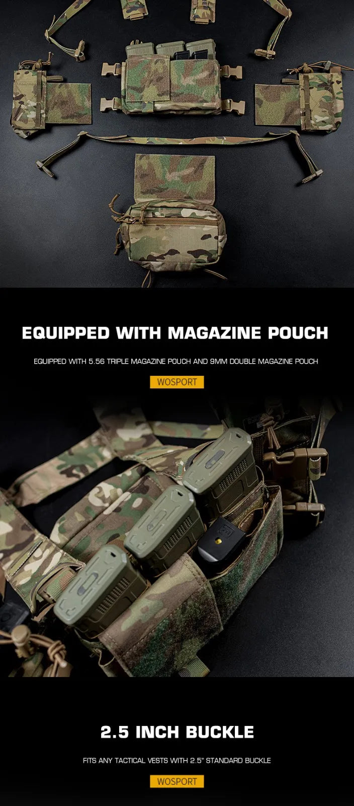 MK4 Chest Rig with 5.56/7.62 Magazine Pouch Holder, Pistol/Wing Pouch, Molle Dangler Pouch