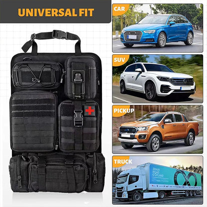 Tactical Car Seat Back Organizer Tactical Vehicle Panel Organizer with 5 Detachable Molle Pouches Universal fits Most of Vehicle