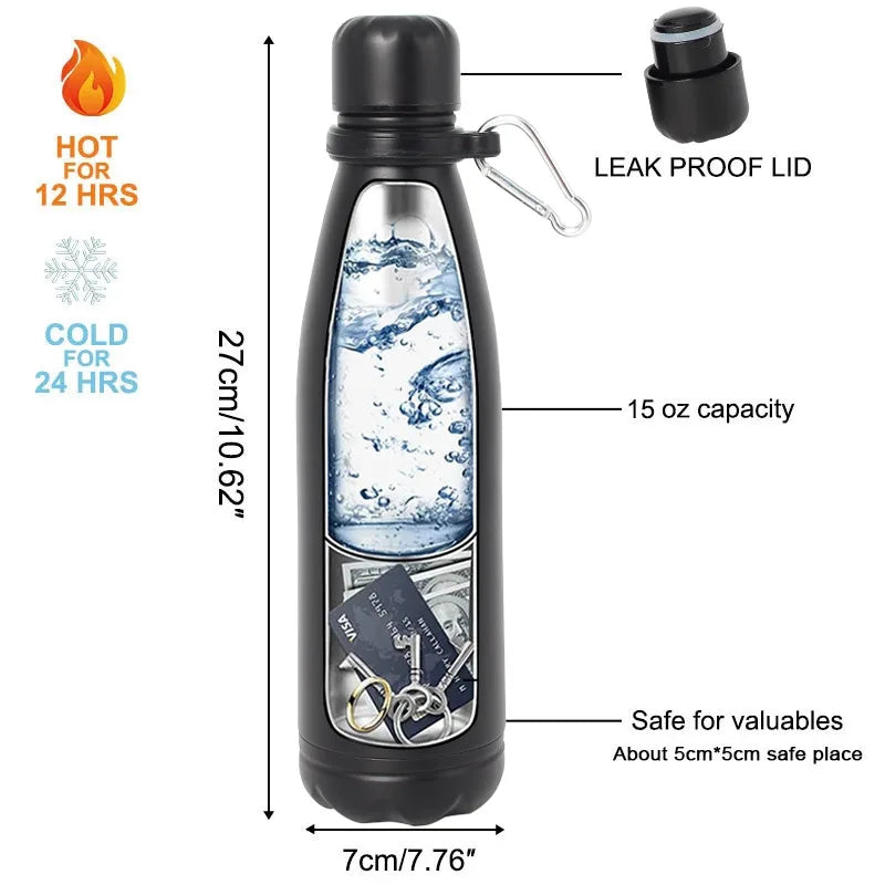 Secret Hidden Safe Diversion Water Bottle Steel Secret Stash Spot Can Hidden Safes Storage Compartment for Cards Keys Cash Money
