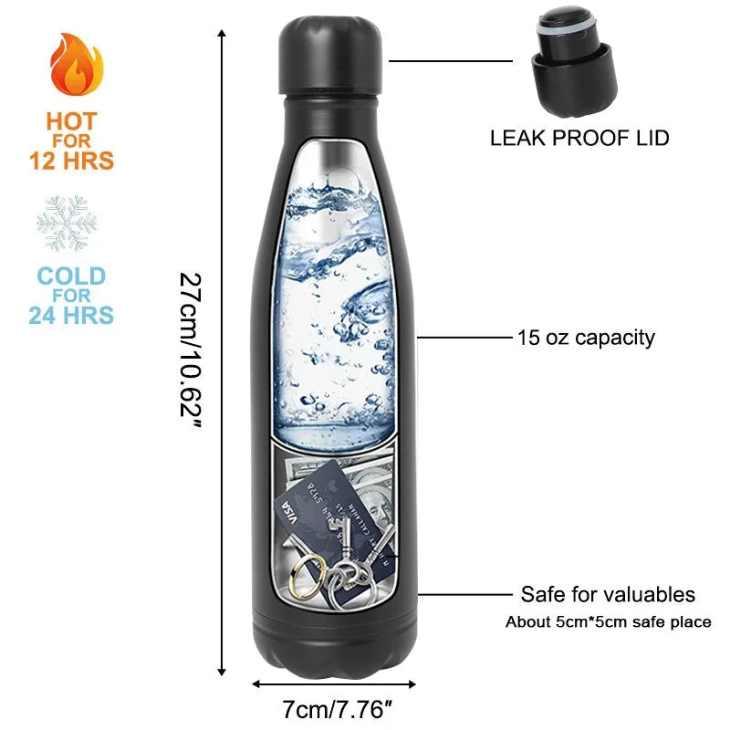 Secret Hidden Safe Diversion Water Bottle Steel Secret Stash Spot Can Hidden Safes Storage Compartment for Cards Keys Cash Money