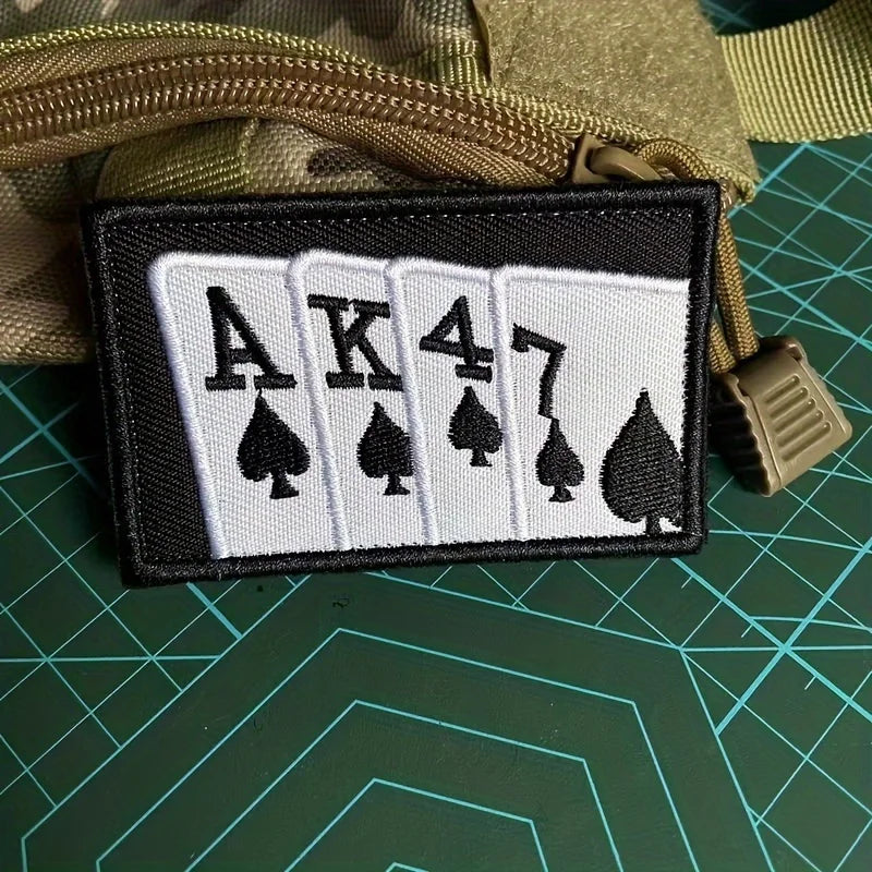 AK47 Poker Funny Meme Velcros Patch Morale Military Hook & Loop Fastener Embroidered for Tactical Molle Backpack, Jackets