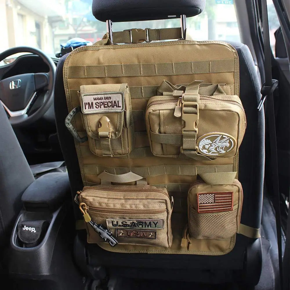 Tactical Car Seat Back Organizer Tactical Vehicle Panel Organizer with 5 Detachable Molle Pouches Universal fits Most of Vehicle