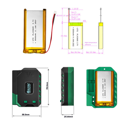 Heltec V4 Meshtastic WiFi LoRa 32 Dev-Board Case Set with 3000mAh Battery Soft Antenna ESP32 SX1262 Solar Powered