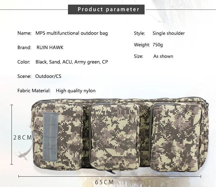 MP5 Tactical Backpack for Outdoor CS, Airsoft Hunting Weapon Pack, Niper Rifle, Molle Gun Bag, Single Shoulder Bag, Oxford 60cm