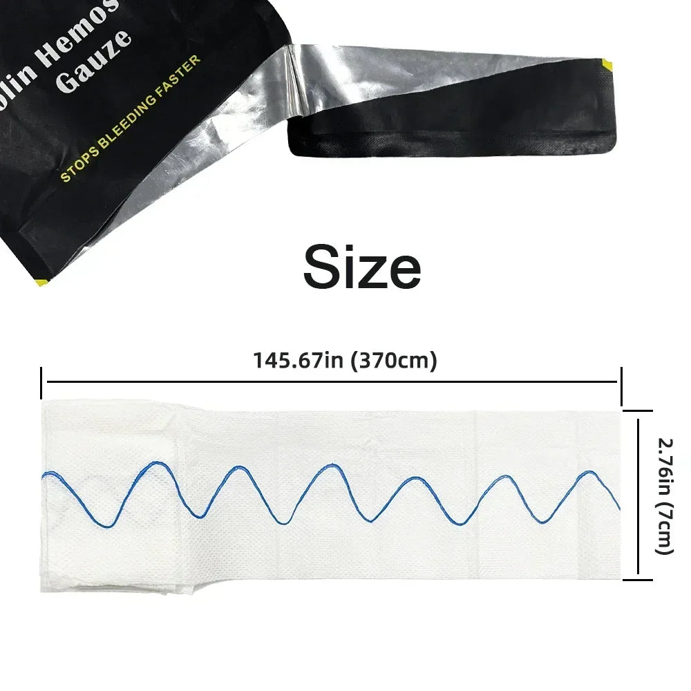 Tactical Kaolin Hemostatic Compressed Gauze Emergency Outdoor Binding Fixed Bandage First Aid Kit Bleeding Trauma Wound Dressing