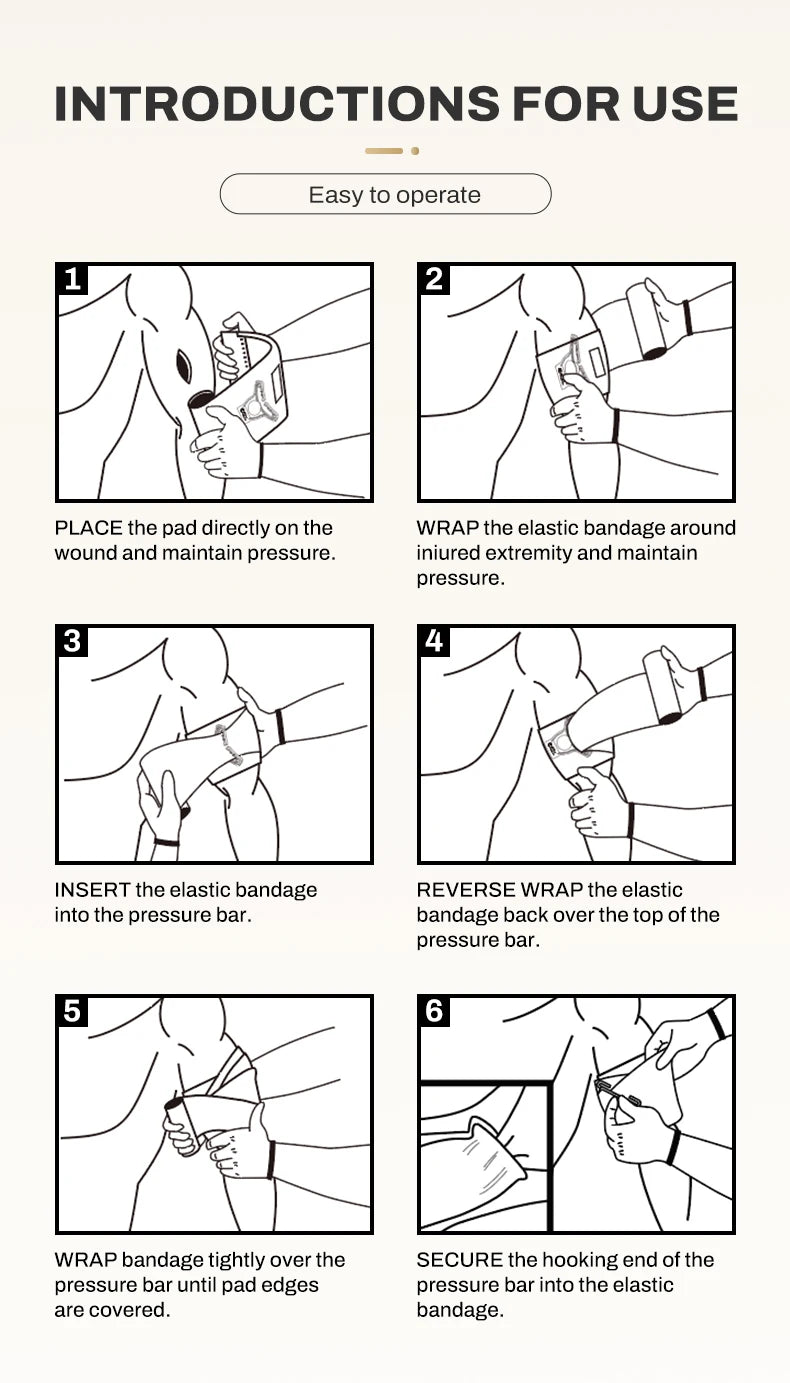 Rhino Rescue 4 Inch Pressure Emergency Bandage Compression Trauma Wound Dressing, Medical Combat  First Aid Kit IFAK New Design