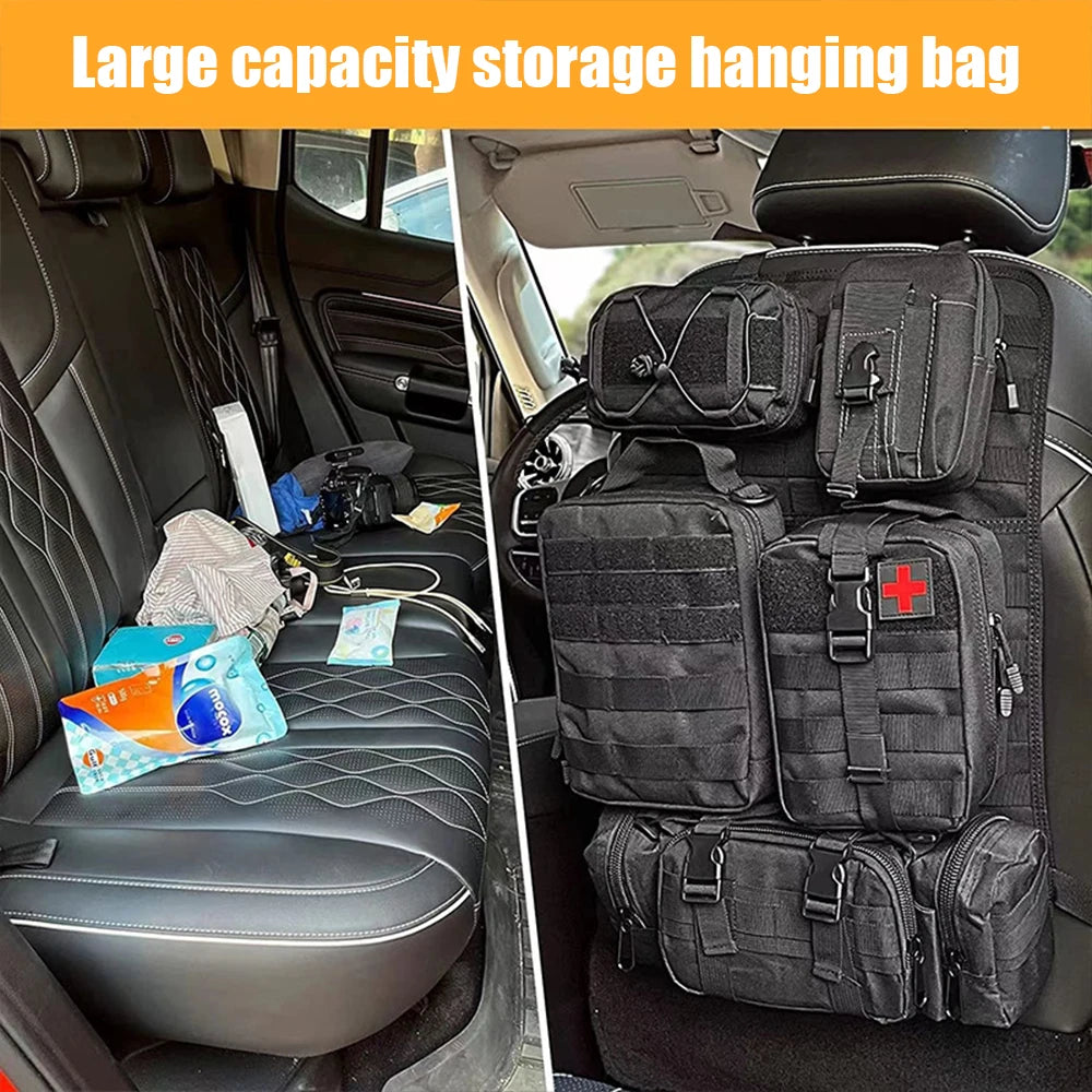 Tactical Car Seat Back Organizer Tactical Vehicle Panel Organizer with 5 Detachable Molle Pouches Universal fits Most of Vehicle