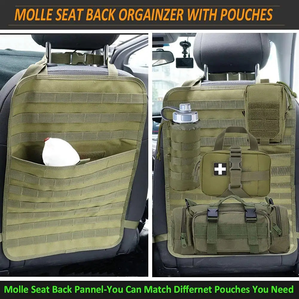 Tactical Car Seat Back Organizer Tactical Vehicle Panel Organizer with 5 Detachable Molle Pouches Universal fits Most of Vehicle