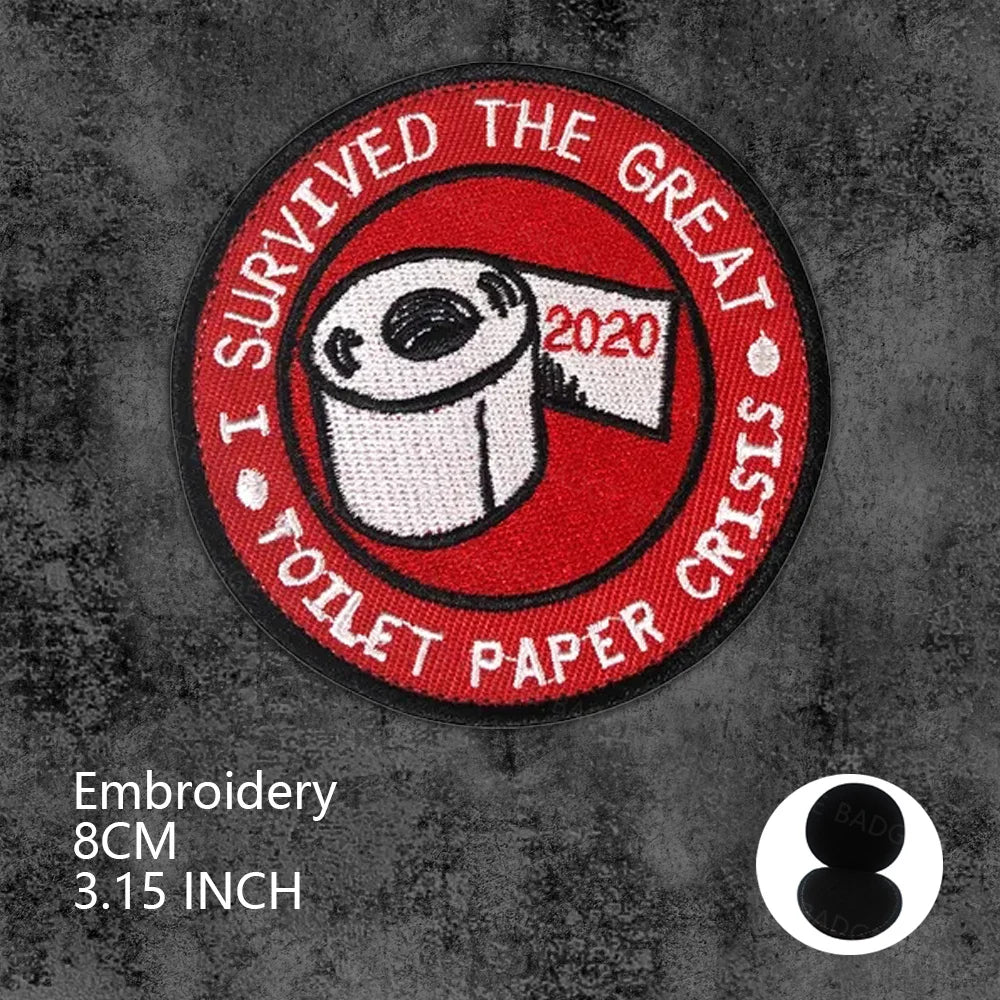I Survived The Great Toilet Paper TP Crisis 2020 Embroidered Patches Army Military Stickers On Clothes Patch Badge