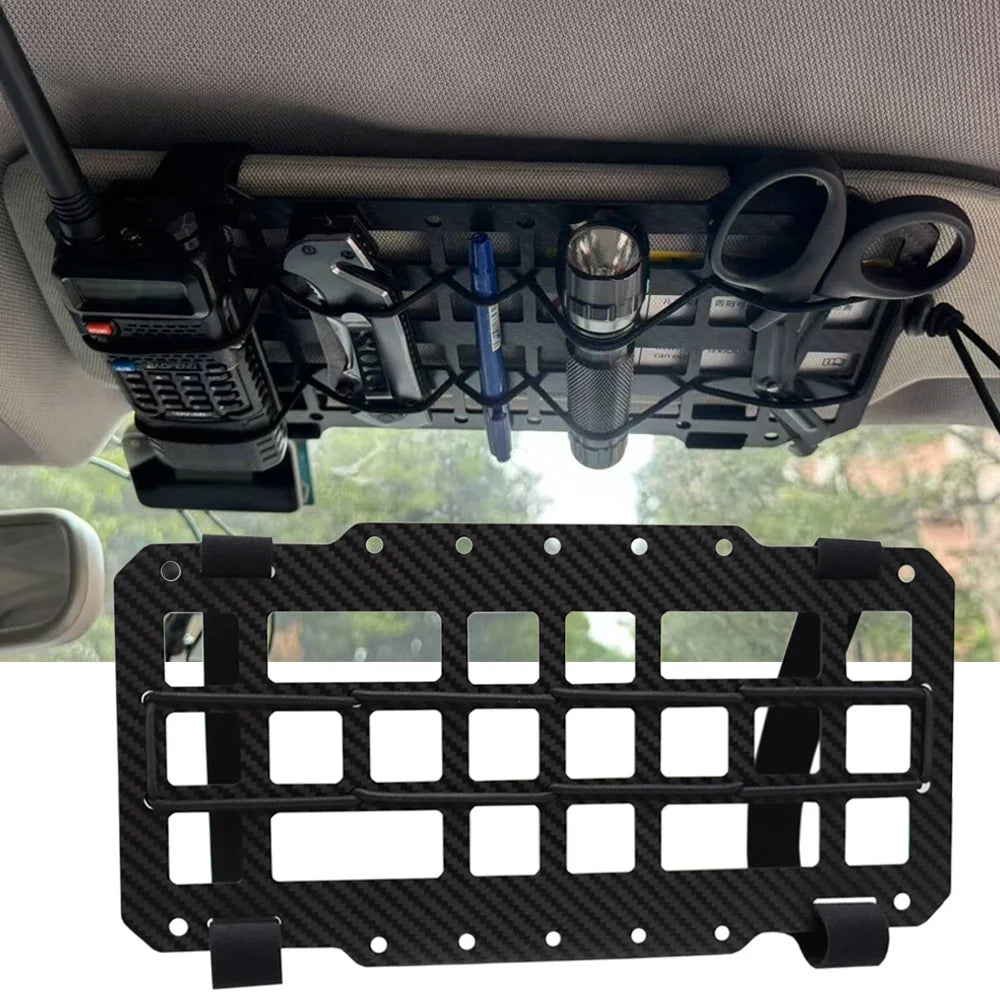 Carbon Fiber Tactical Car Visor Organizer EDC Tool Hanger For Vehicle, SUV, Truck Rigid Molle Panel Hunting Airsoft Gear