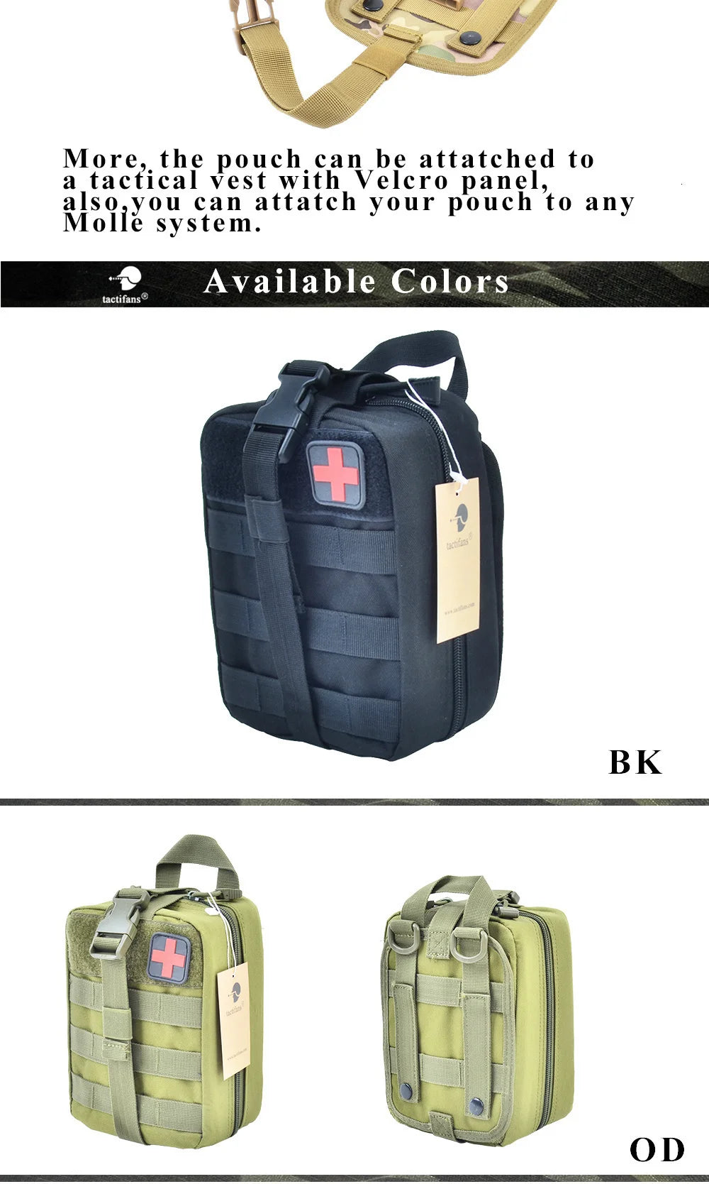 TACTIFANS First Aid Pouch Patch Bag Molle Hook and Loop Amphibious Tactical Medical kit EMT Emergency EDC Rip-Away Survival IFAK