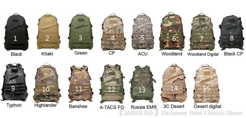 Outdoor Sport Camping Backpack Hiking Trekking School Bag Travel Cycling Walking Large Capacity Rucksack 3D Tactical Backpack