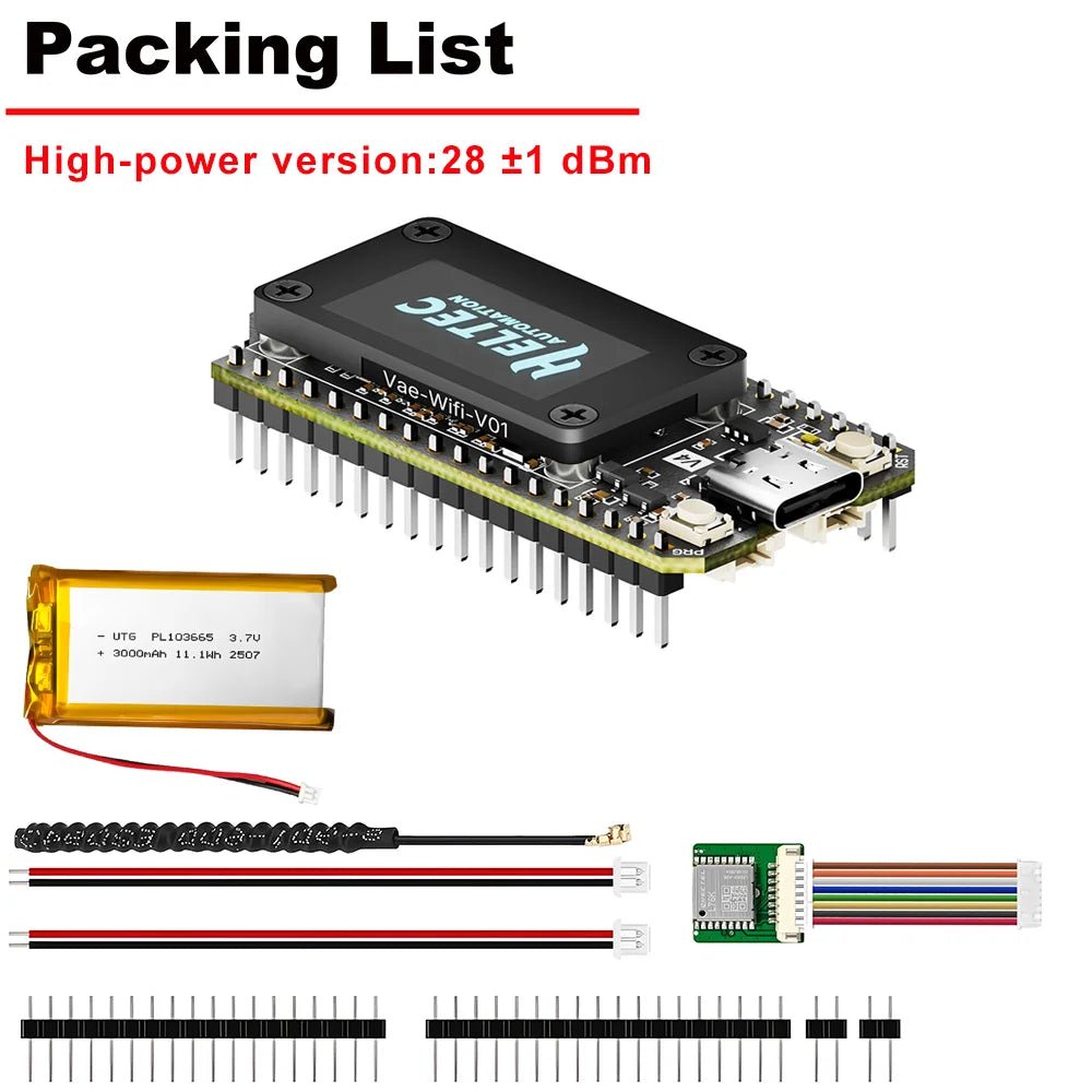 Heltec V4 Meshtastic WiFi LoRa 32 Dev-Board Case Set with 3000mAh Battery Soft Antenna ESP32 SX1262 Solar Powered