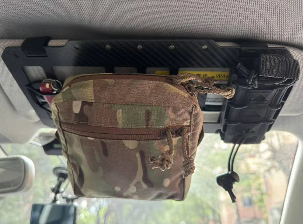 Carbon Fiber Tactical Car Visor Organizer EDC Tool Hanger For Vehicle, SUV, Truck Rigid Molle Panel Hunting Airsoft Gear