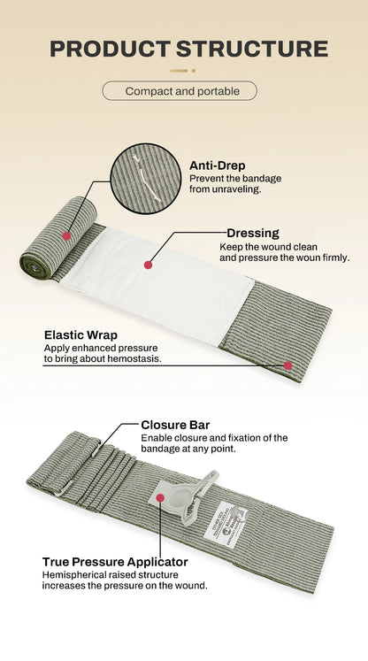 Rhino Rescue 4 Inch Pressure Emergency Bandage Compression Trauma Wound Dressing, Medical Combat  First Aid Kit IFAK New Design