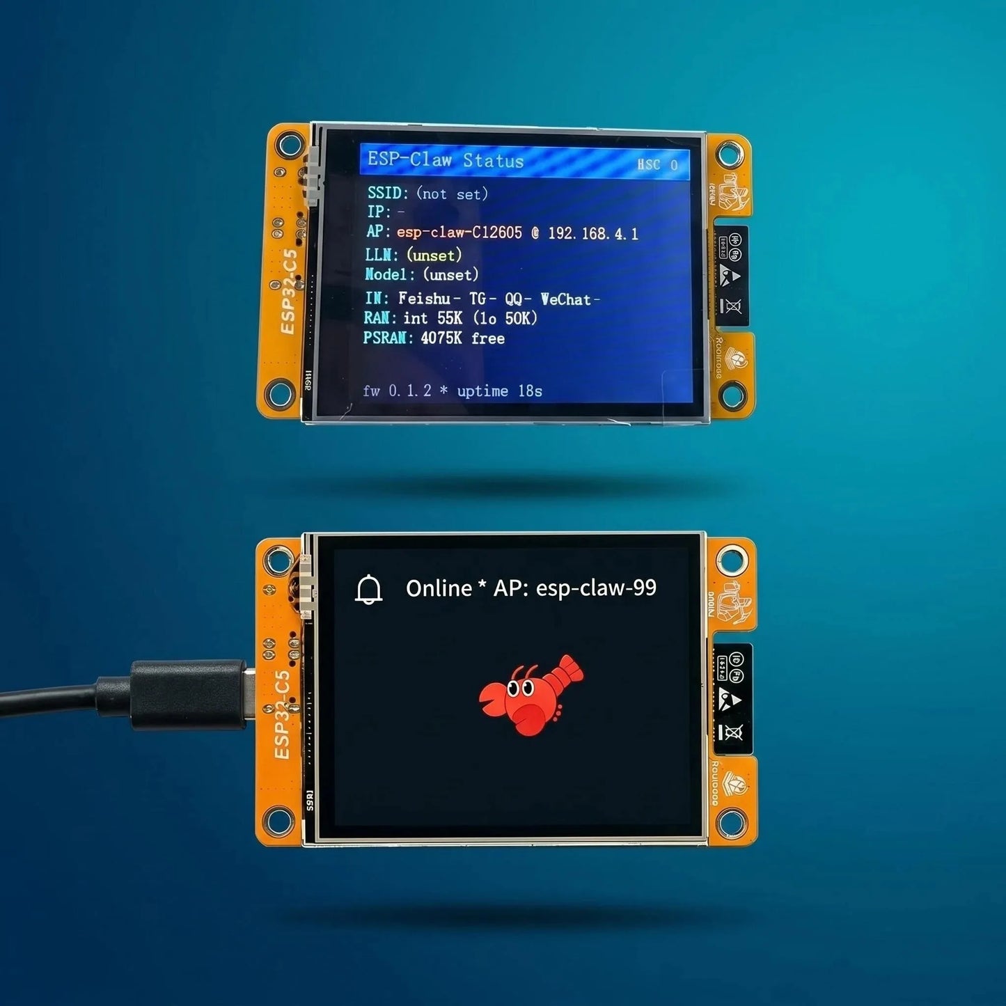 OpenClaw ESP32-C5 with 2.8″ TFT LCD Touchscreen 16MB FIash 8MB PSRAM 5GHz Wi-Fi 6 BLE 5.3 ZigBee3.0 Thread 1.3 support NM-RF-HAT