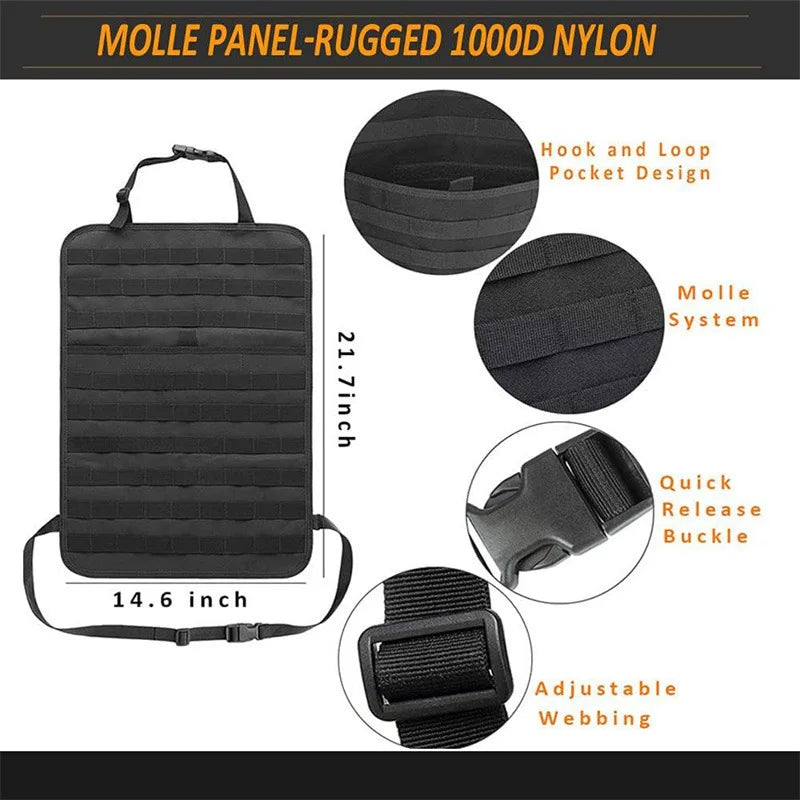 Tactical Car Seat Back Organizer Tactical Vehicle Panel Organizer with 5 Detachable Molle Pouches Universal fits Most of Vehicle