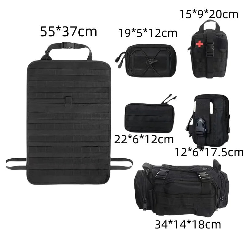 Tactical Car Seat Back Organizer Tactical Vehicle Panel Organizer with 5 Detachable Molle Pouches Universal fits Most of Vehicle