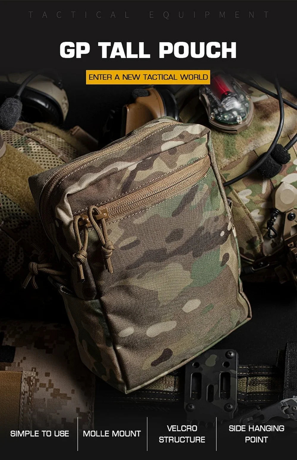 GP Pouch Tall General-Purpose Utility Pack Laser Cut Molle Night Vision Goggles Storage Back Panel Hunting Accessories