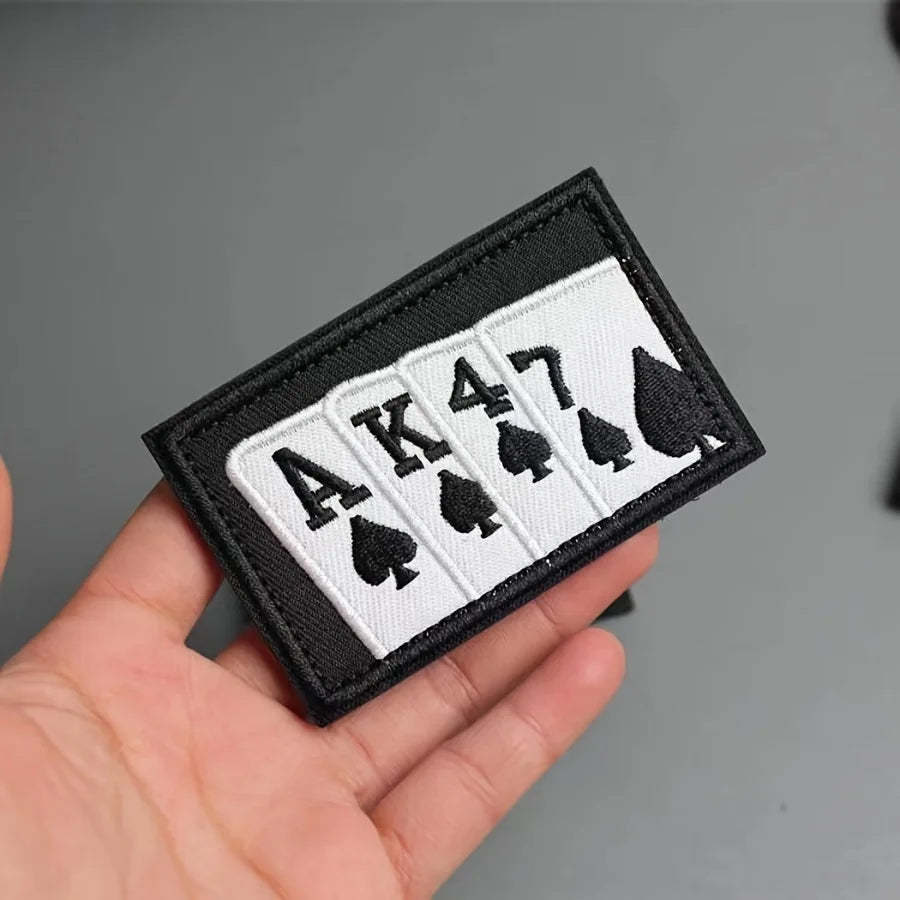 AK47 Poker Funny Meme Velcros Patch Morale Military Hook & Loop Fastener Embroidered for Tactical Molle Backpack, Jackets