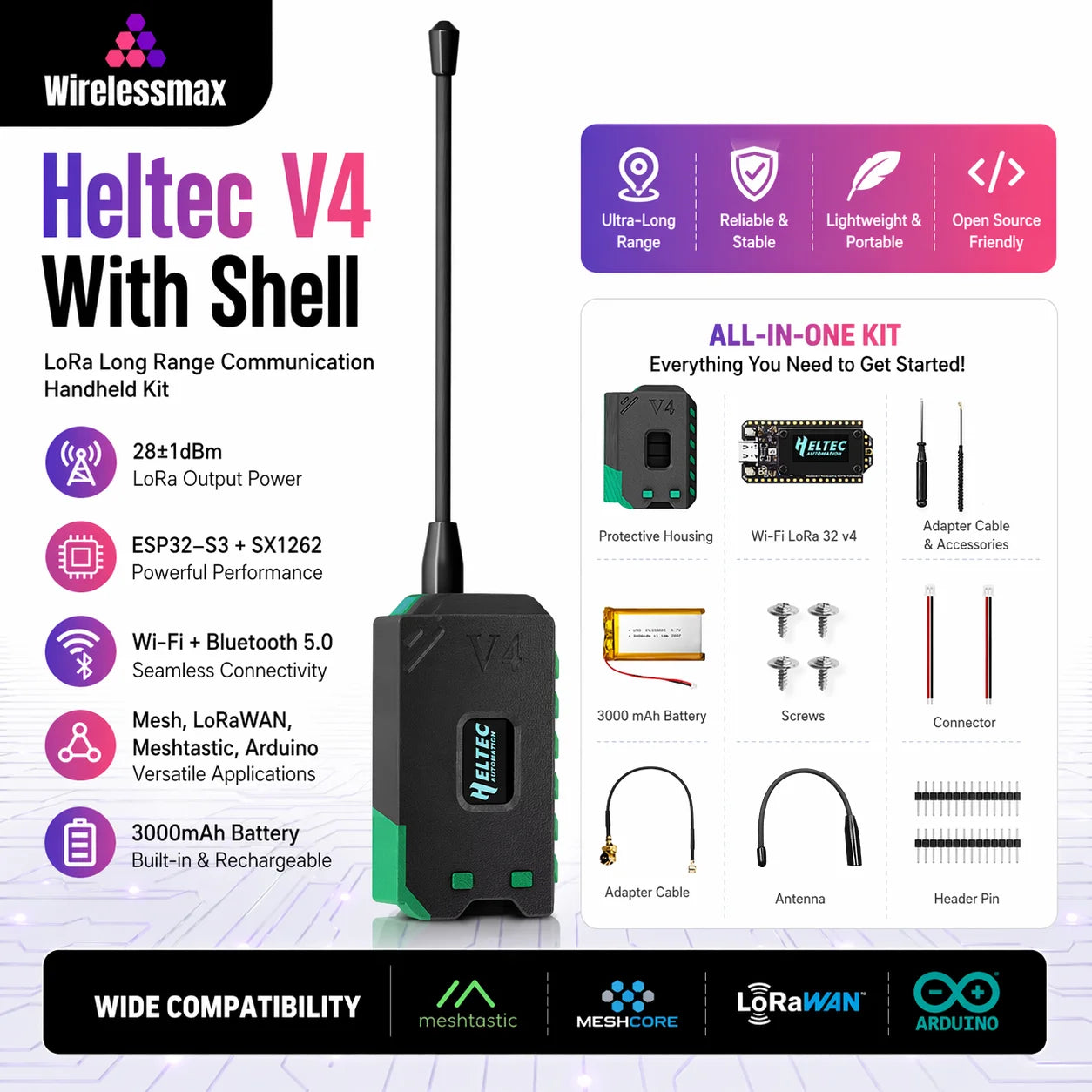 Heltec V4 With 3000mah Battery ESP32 LoRa 32 V4 Kit ESP32-S3 SX1262 27dBm OLED