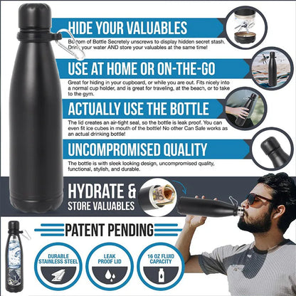 Secret Hidden Safe Diversion Water Bottle Steel Secret Stash Spot Can Hidden Safes Storage Compartment for Cards Keys Cash Money