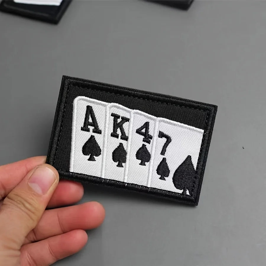 AK47 Poker Funny Meme Velcros Patch Morale Military Hook & Loop Fastener Embroidered for Tactical Molle Backpack, Jackets