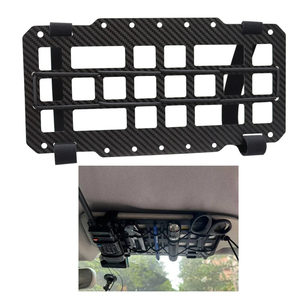 Carbon Fiber Tactical Car Visor Organizer EDC Tool Hanger For Vehicle, SUV, Truck Rigid Molle Panel Hunting Airsoft Gear