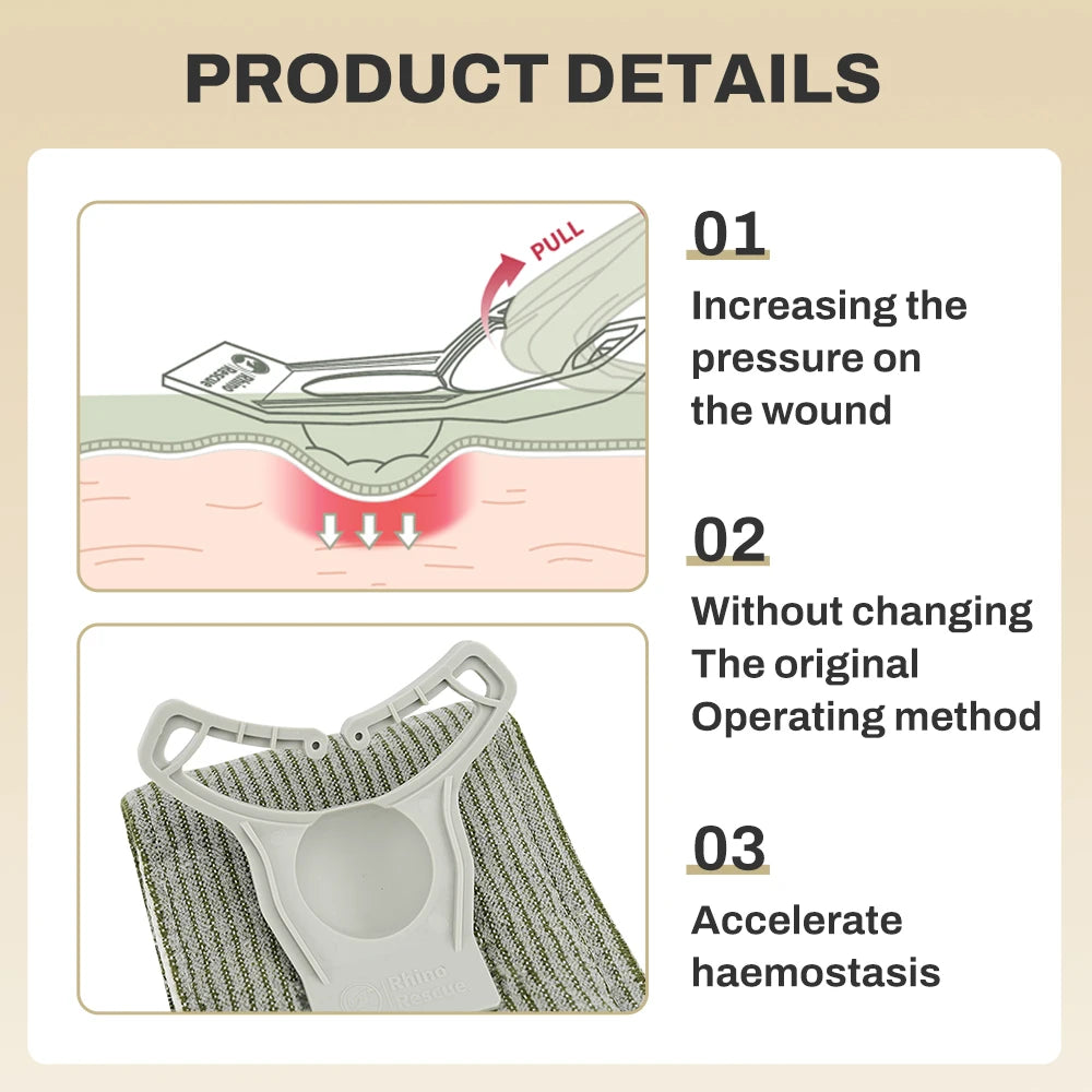 Rhino Rescue 4 Inch Pressure Emergency Bandage Compression Trauma Wound Dressing, Medical Combat  First Aid Kit IFAK New Design