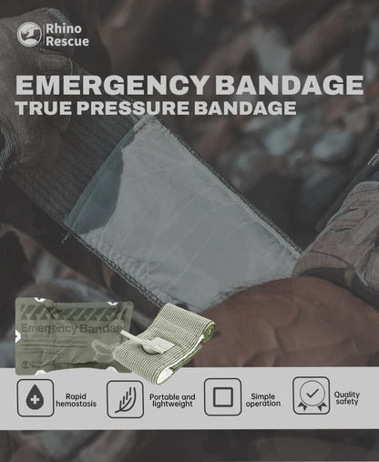 Rhino Rescue 4 Inch Pressure Emergency Bandage Compression Trauma Wound Dressing, Medical Combat  First Aid Kit IFAK New Design