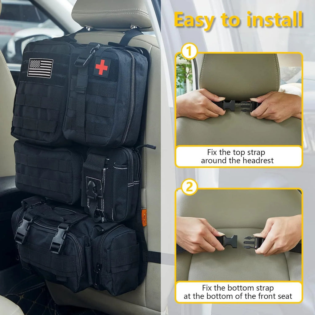 Tactical Car Seat Back Organizer Tactical Vehicle Panel Organizer with 5 Detachable Molle Pouches Universal fits Most of Vehicle