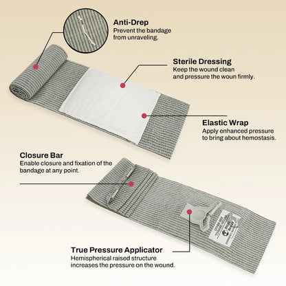 Rhino Rescue 4 Inch Pressure Emergency Bandage Compression Trauma Wound Dressing, Medical Combat  First Aid Kit IFAK New Design